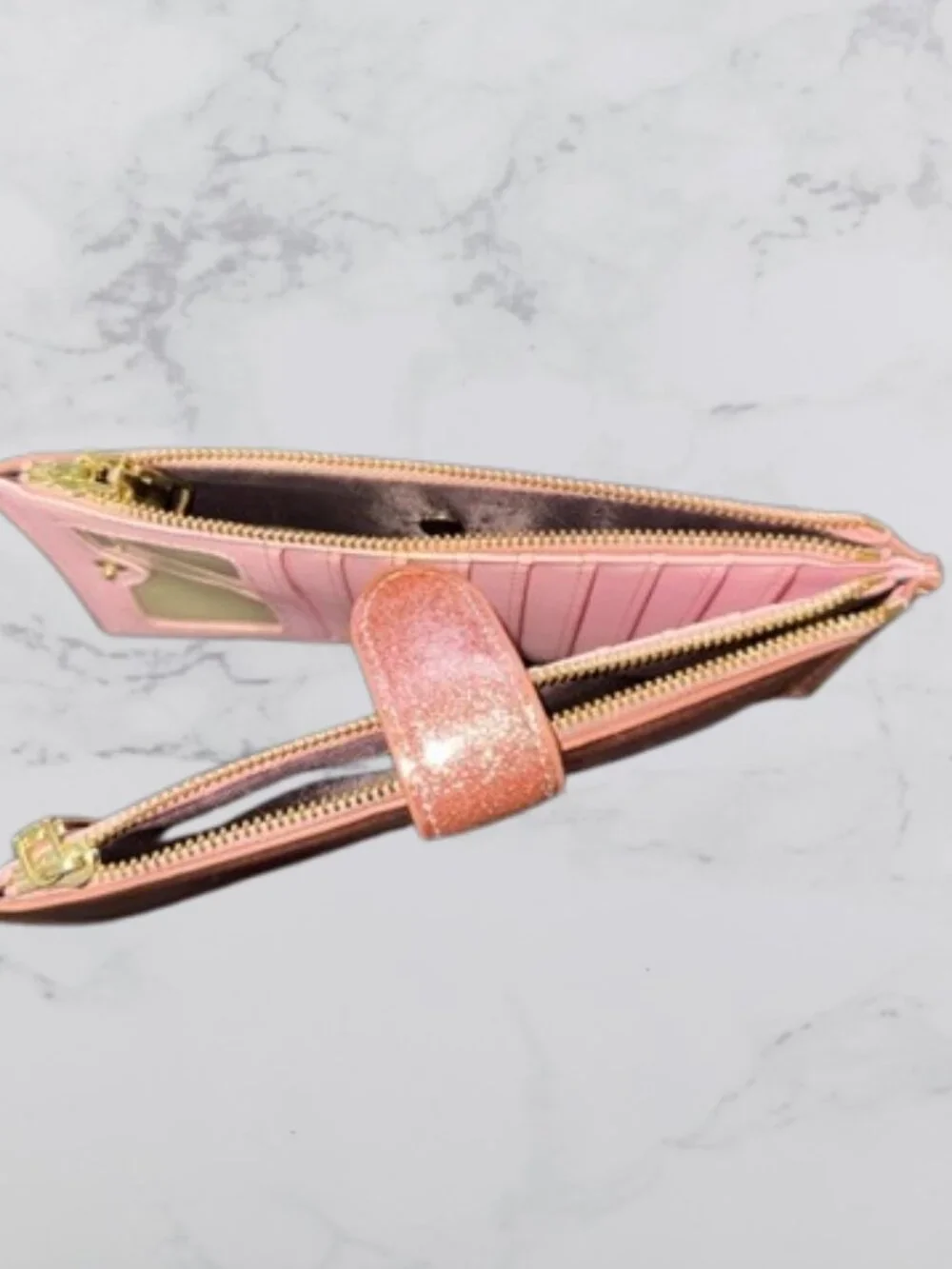 Rose Gold Glitter Wallet with Snap Closure